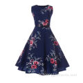 O-cou sans manches une ligne fleur belle robe vintage